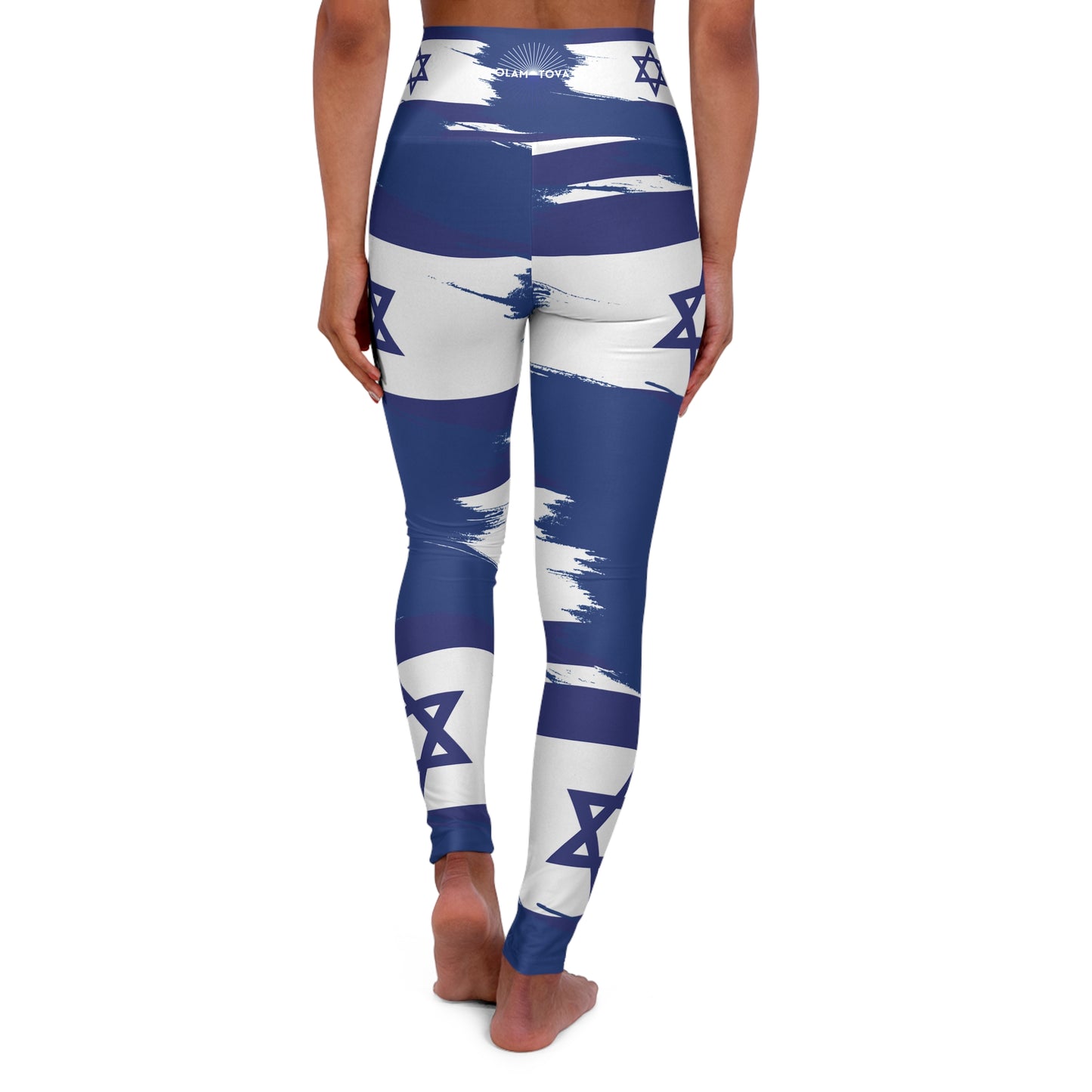 Ilay Larger Israel Flag Pattern on Navy Blue B High Waisted Yoga Leggings