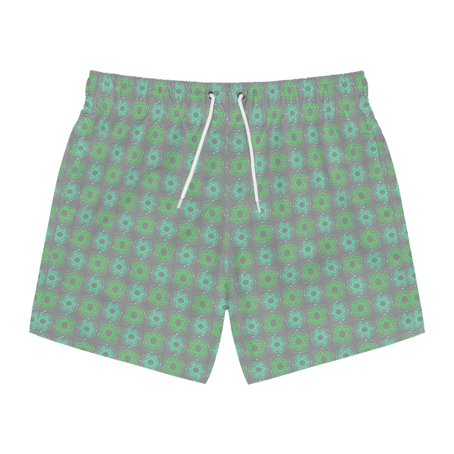 Yechiel Green on Gray Star Swim Trunks