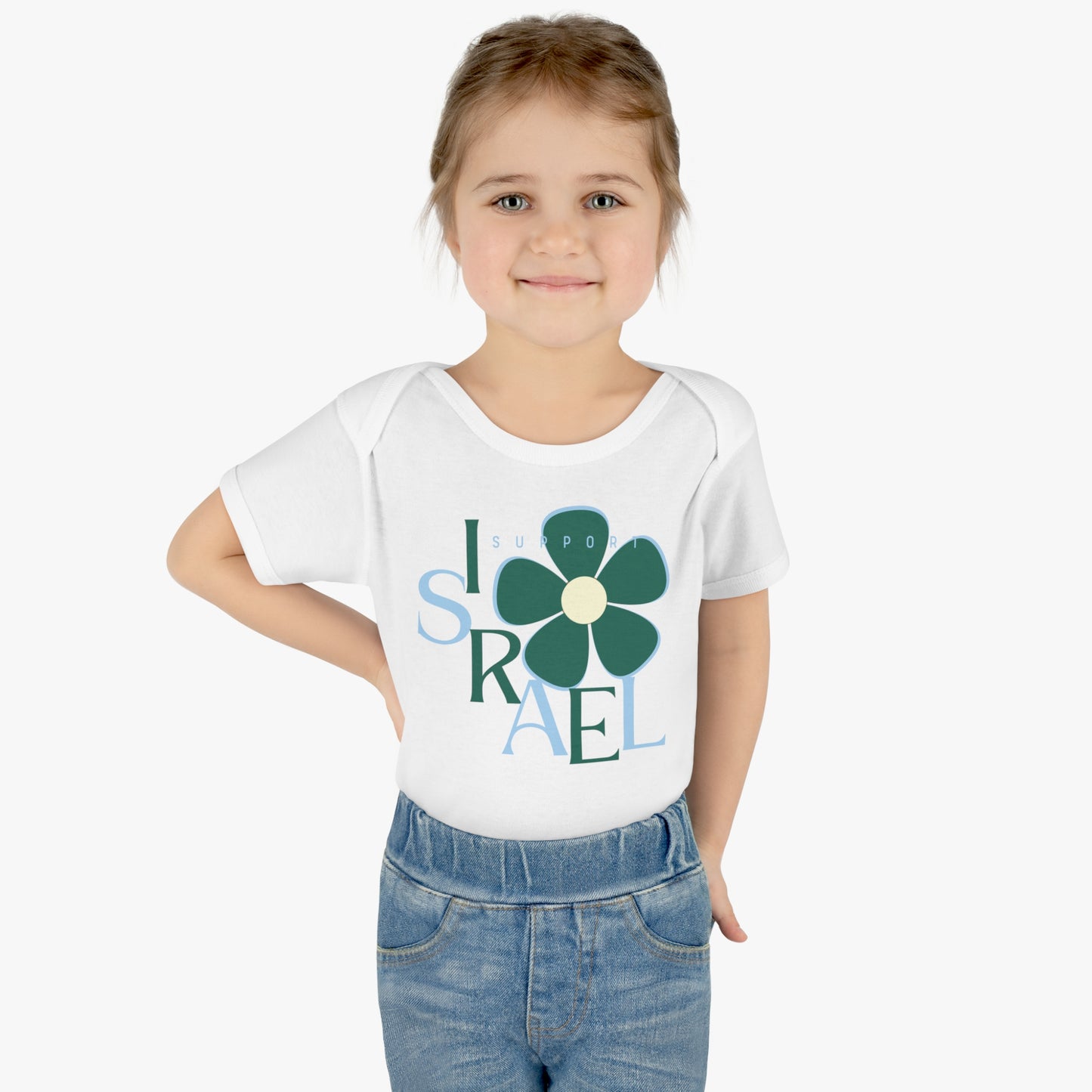 Isa Emerald & Blue Support Israel Flower Infant Baby Rib Bodysuit