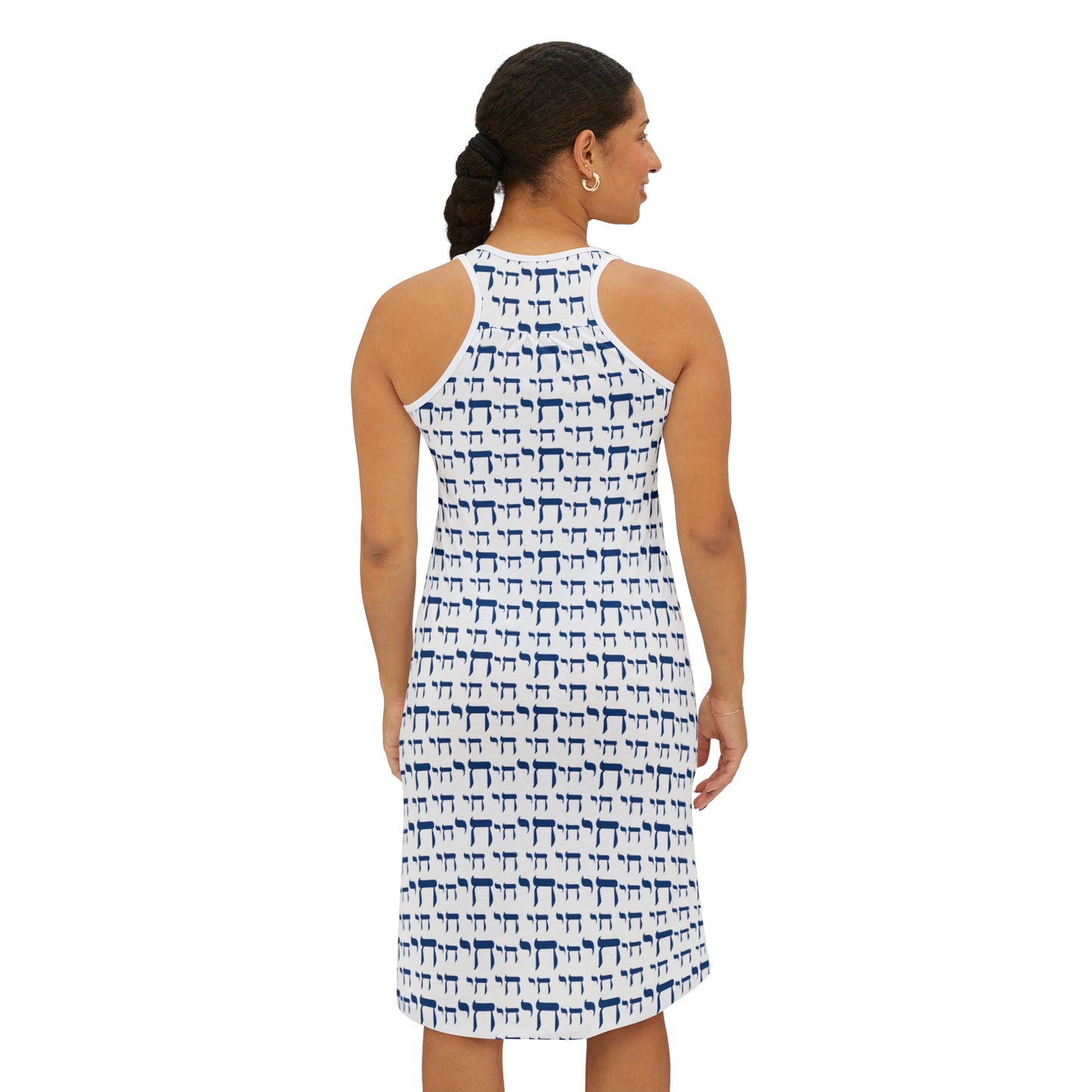 Chaim Double Chai Pattern on White Women's Racerback Dress