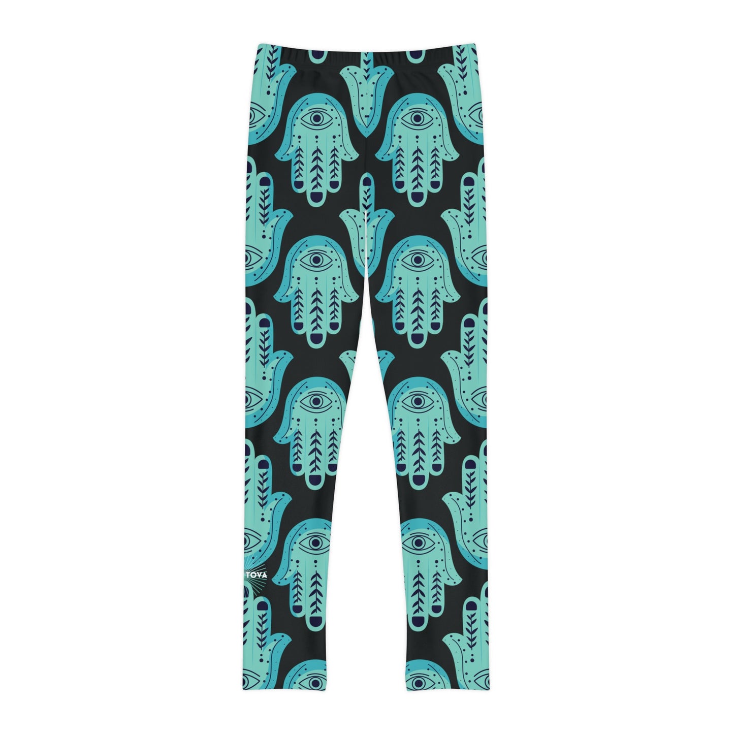 Hannah Bright Turquoise Hamsa Pattern Youth Full-Length Leggings