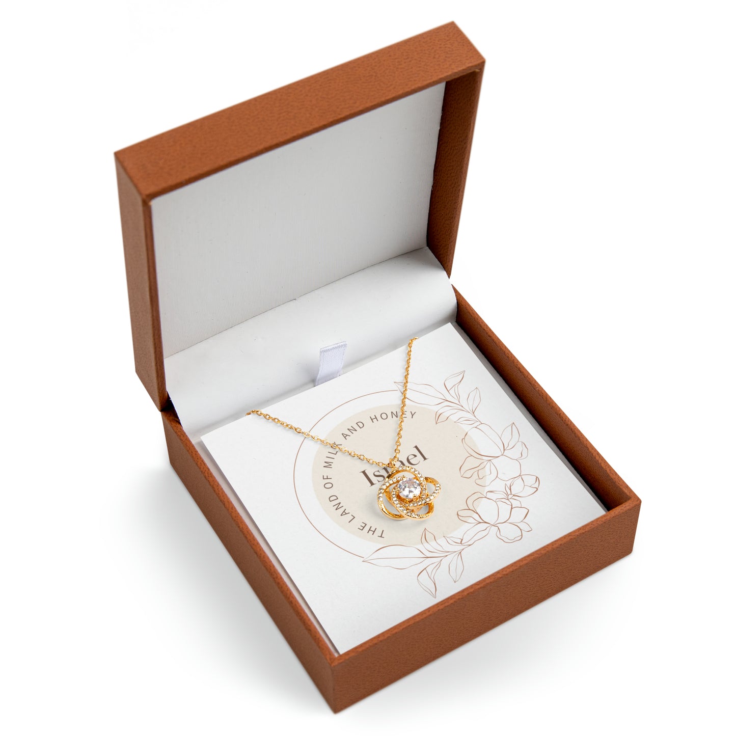 Israel, The Land of Milk And Honey Beige Floral Circle Love Knot Necklace