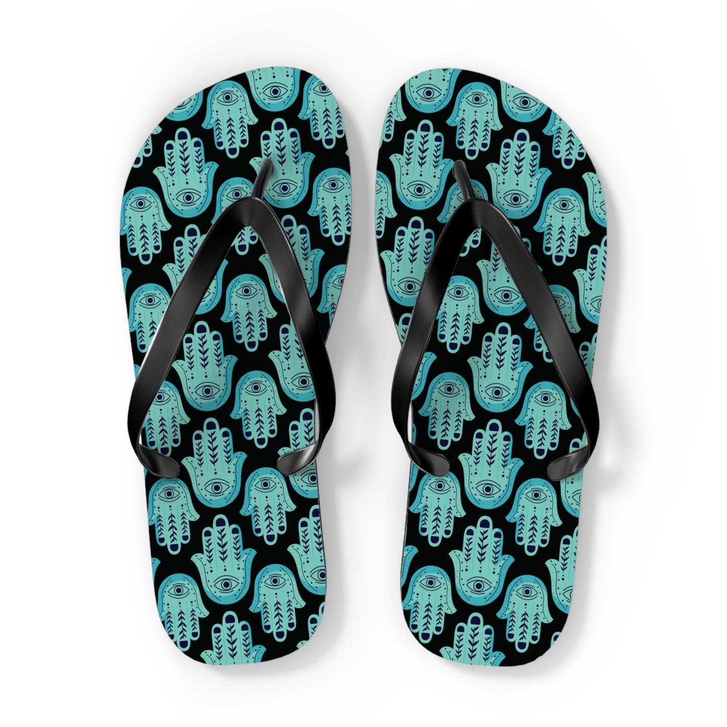 Hannah Bright Turquoise Hamsa Pattern Flip Flops