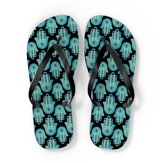 Hannah Bright Turquoise Hamsa Pattern Flip Flops