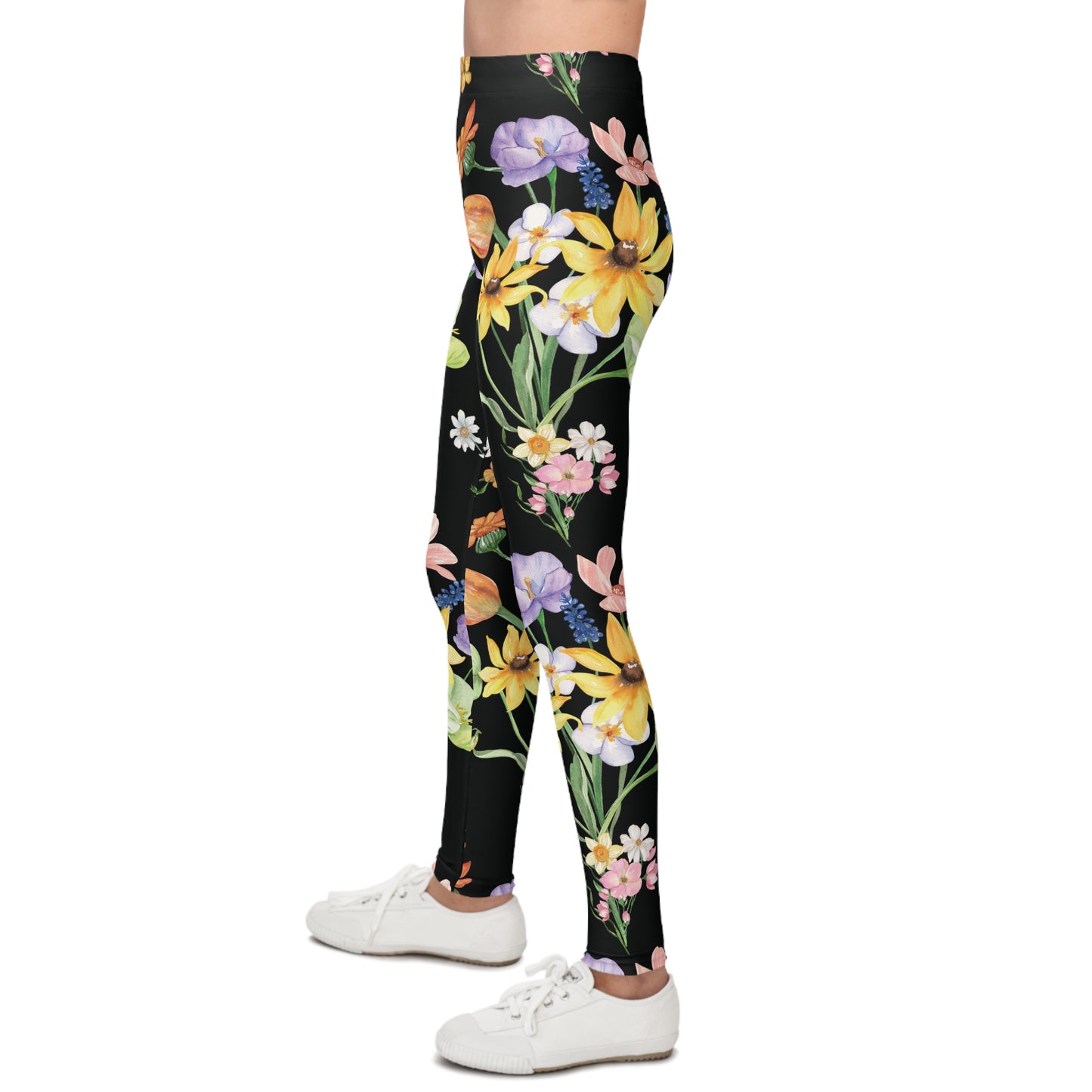 Yvonne Floral Pattern on Black Youth Leggings