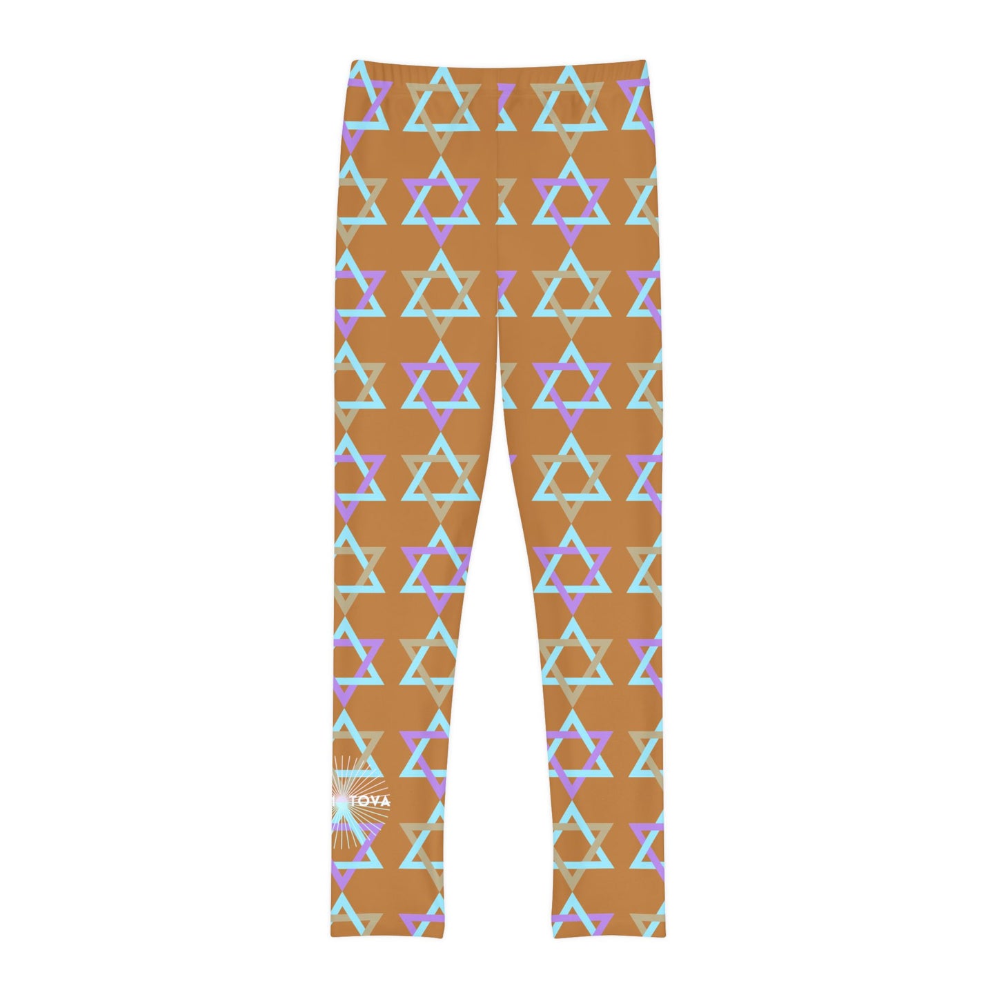 David Beige, Purple, & Blue Magan David Pattern Youth Full-Length Leggings