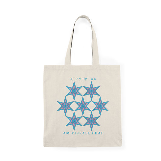 Am Yisrael Chai Pink & Blue Natural Tote Bag