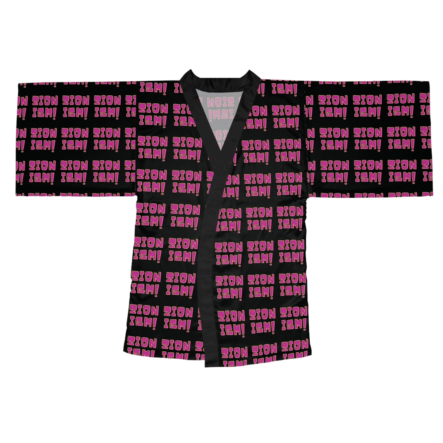 ZION Pink on Black Long Sleeve Kimono Robe