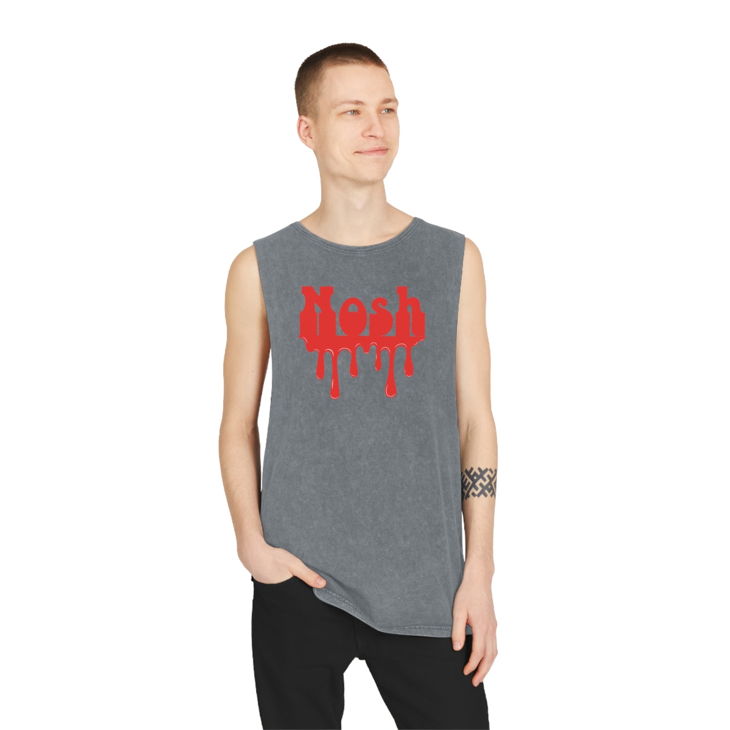 Red Dripping Nosh Unisex Stonewash Tank Top