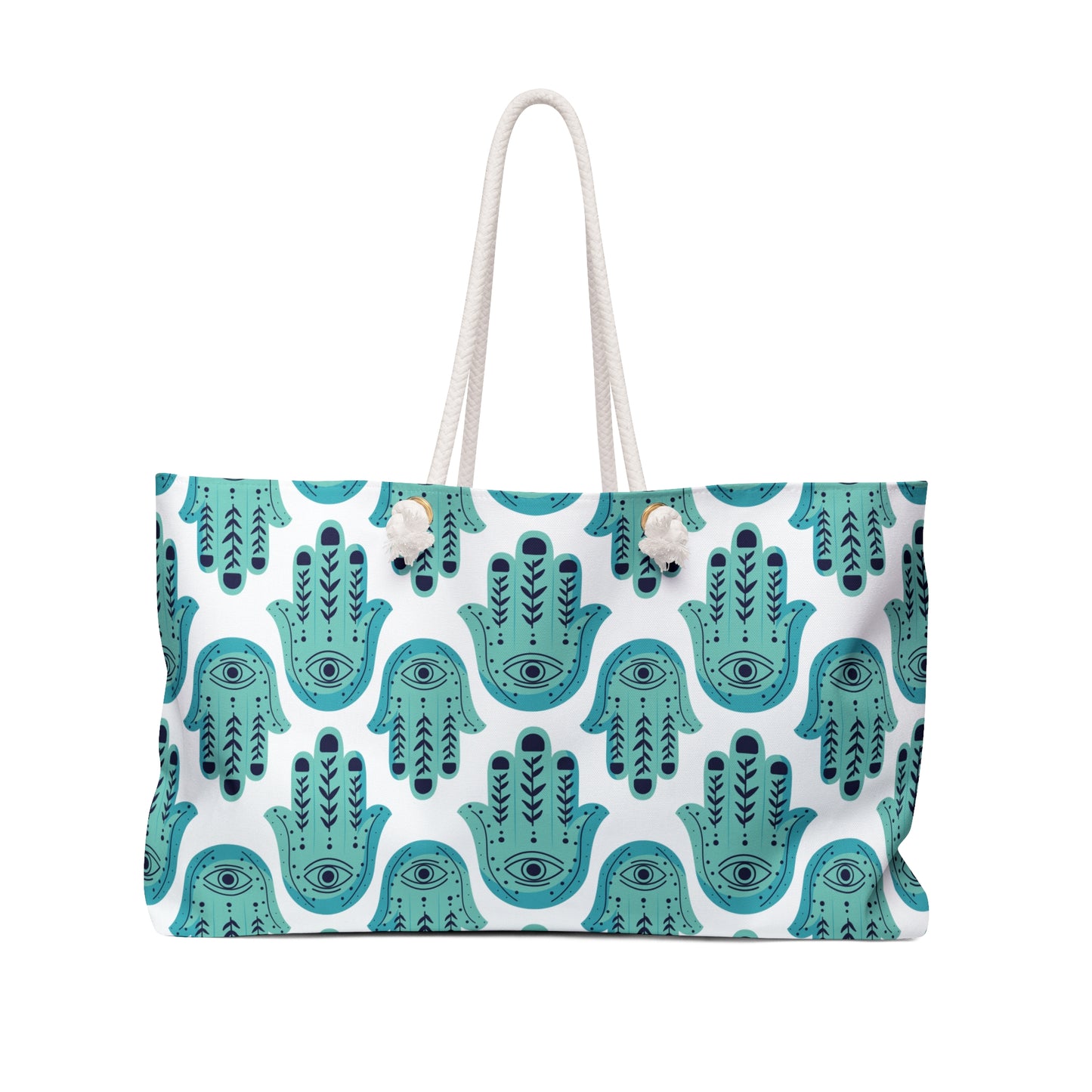 Hannah Bright Turquoise Hamsa Pattern Weekender Bag