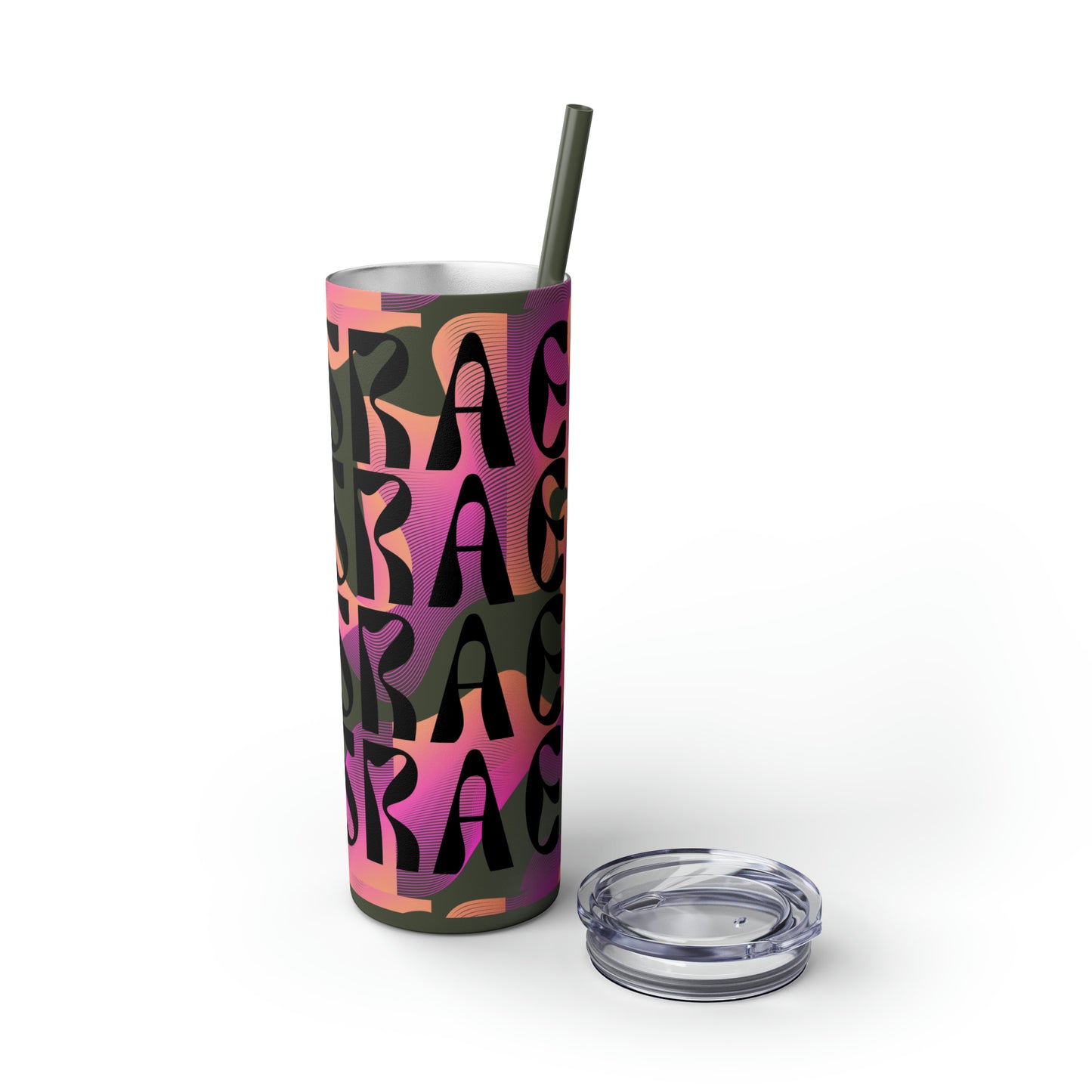 Flow & Squiggle Israel Pink & Coral Skinny Tumbler with Straw, 20oz