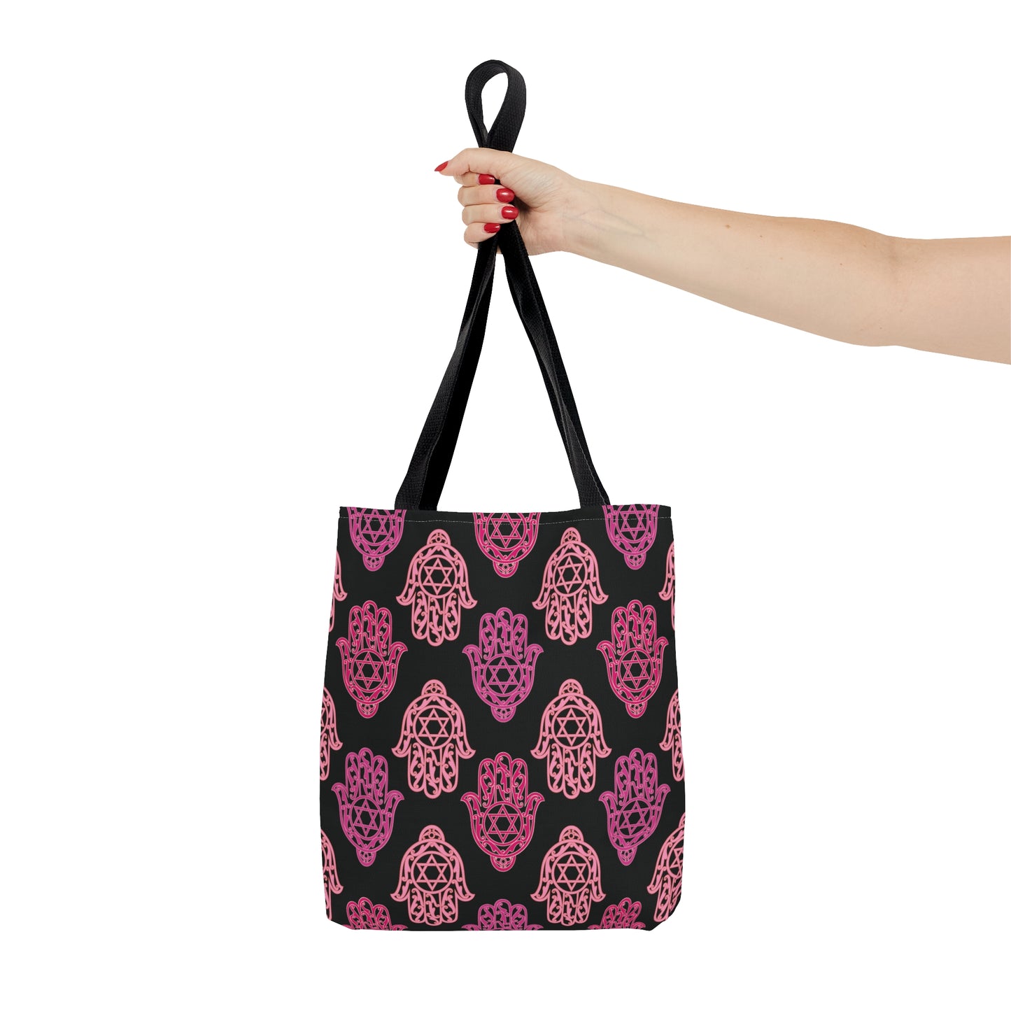 Hadar Pinks Hamsa Pattern on Black Pattern Tote Bag