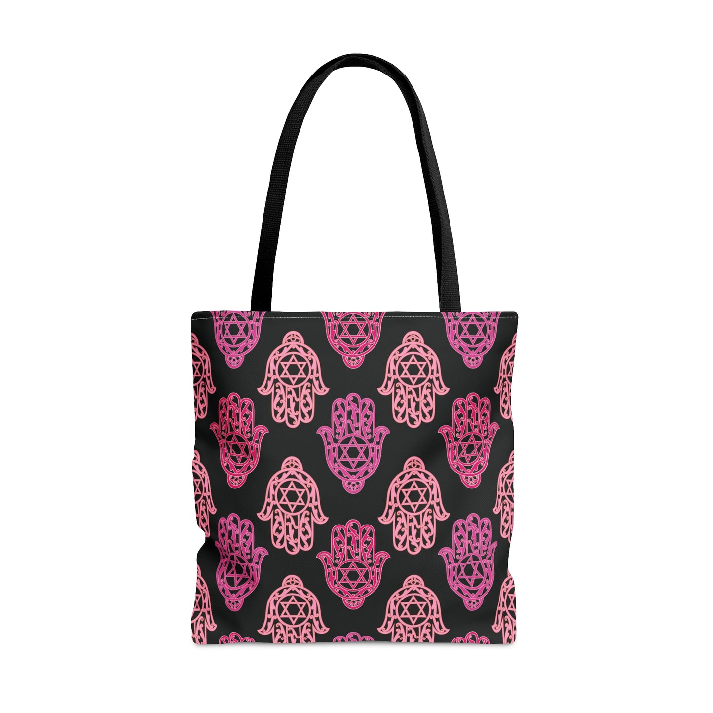 Hadar Pinks Hamsa Pattern on Black Pattern Tote Bag