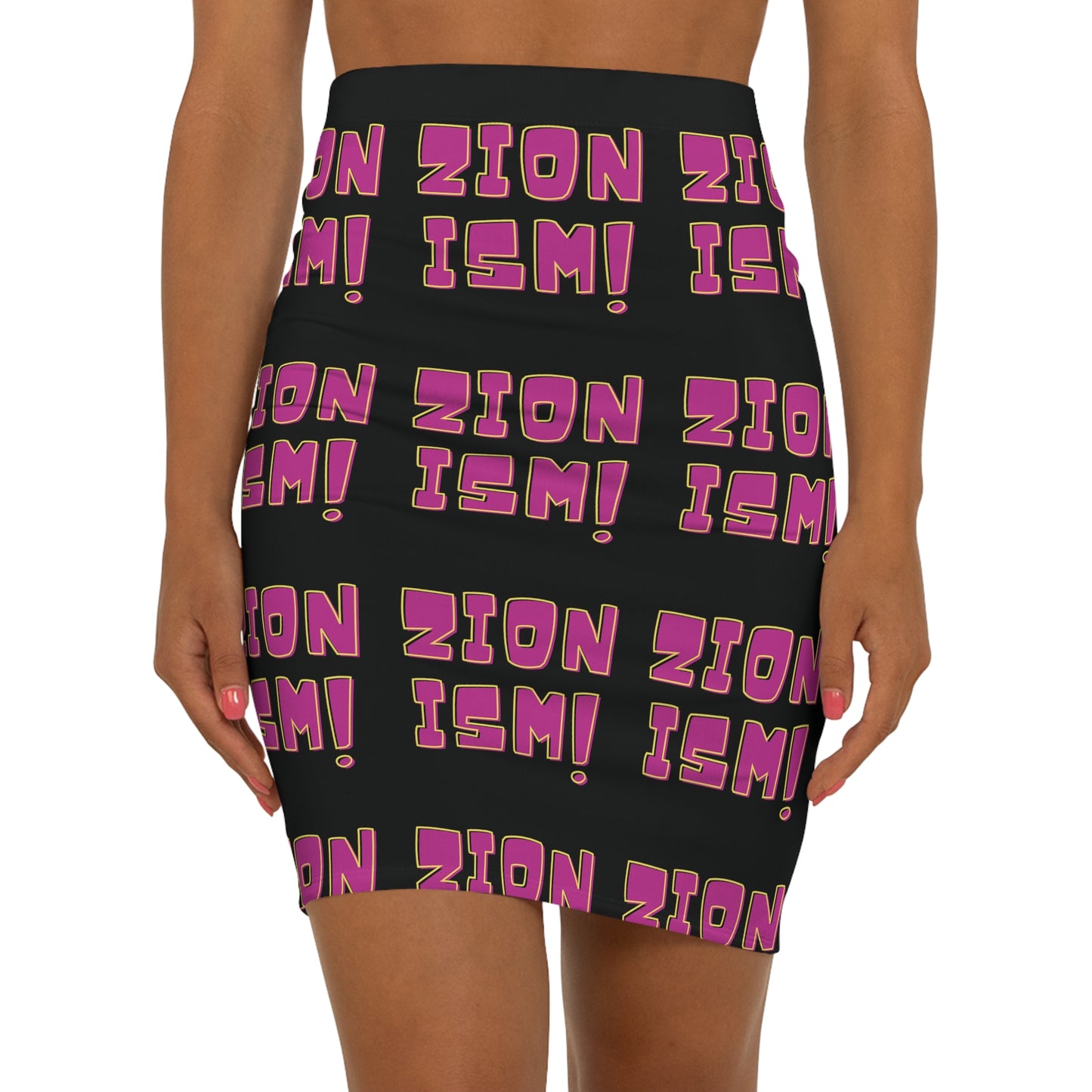 ZION Pink on Black Women's Mid-Waist Pencil Skirt