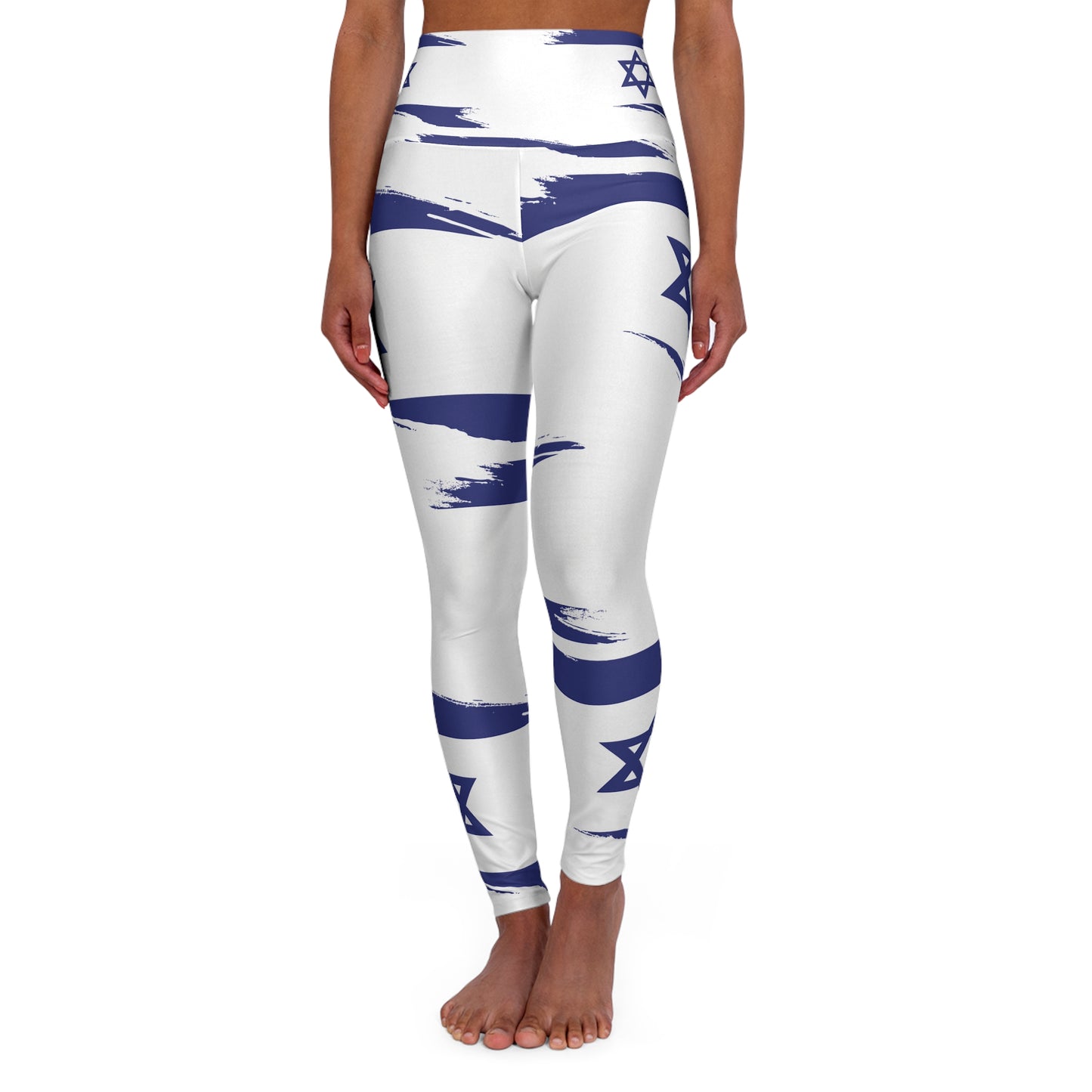 Ilay Larger Israel Flag Pattern on White B High Waisted Yoga Leggings