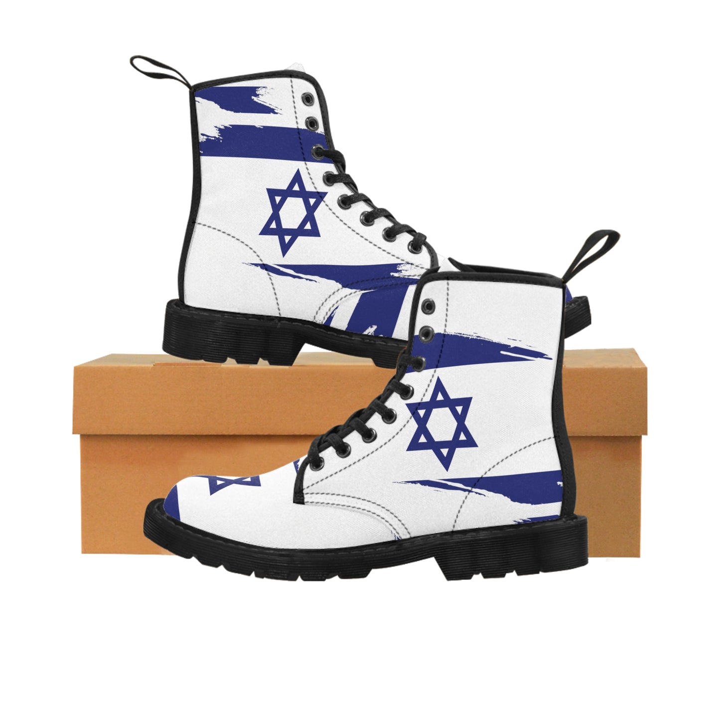 Ilay Larger Israel Flag Pattern on White Women's Canvas Boots