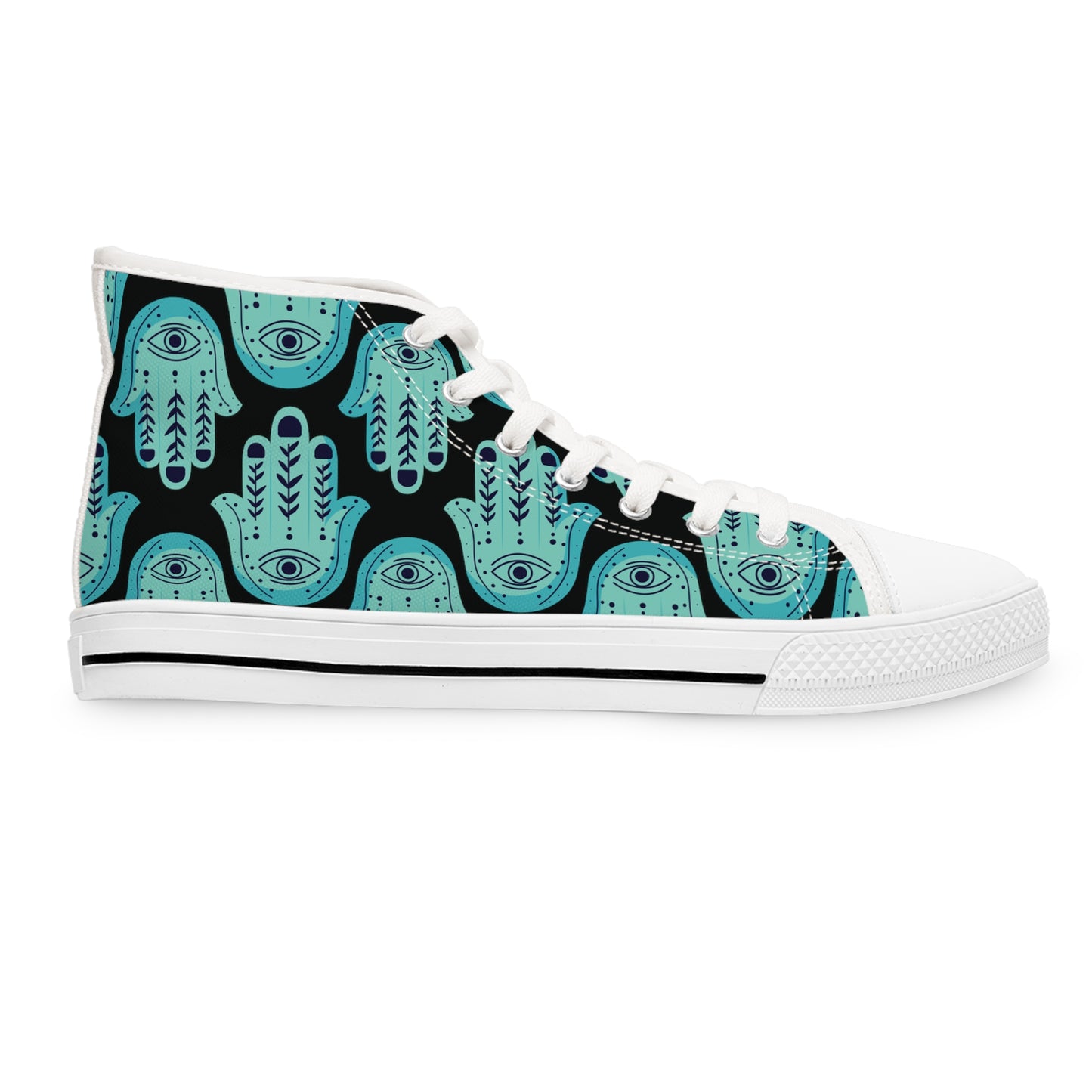 Hannah Bright Turquoise Hamsa Pattern Women's High Top Sneakers