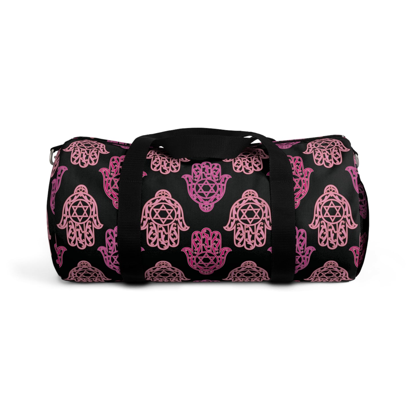 Hadar Pinks Hamsa Pattern on Black Duffel Bag