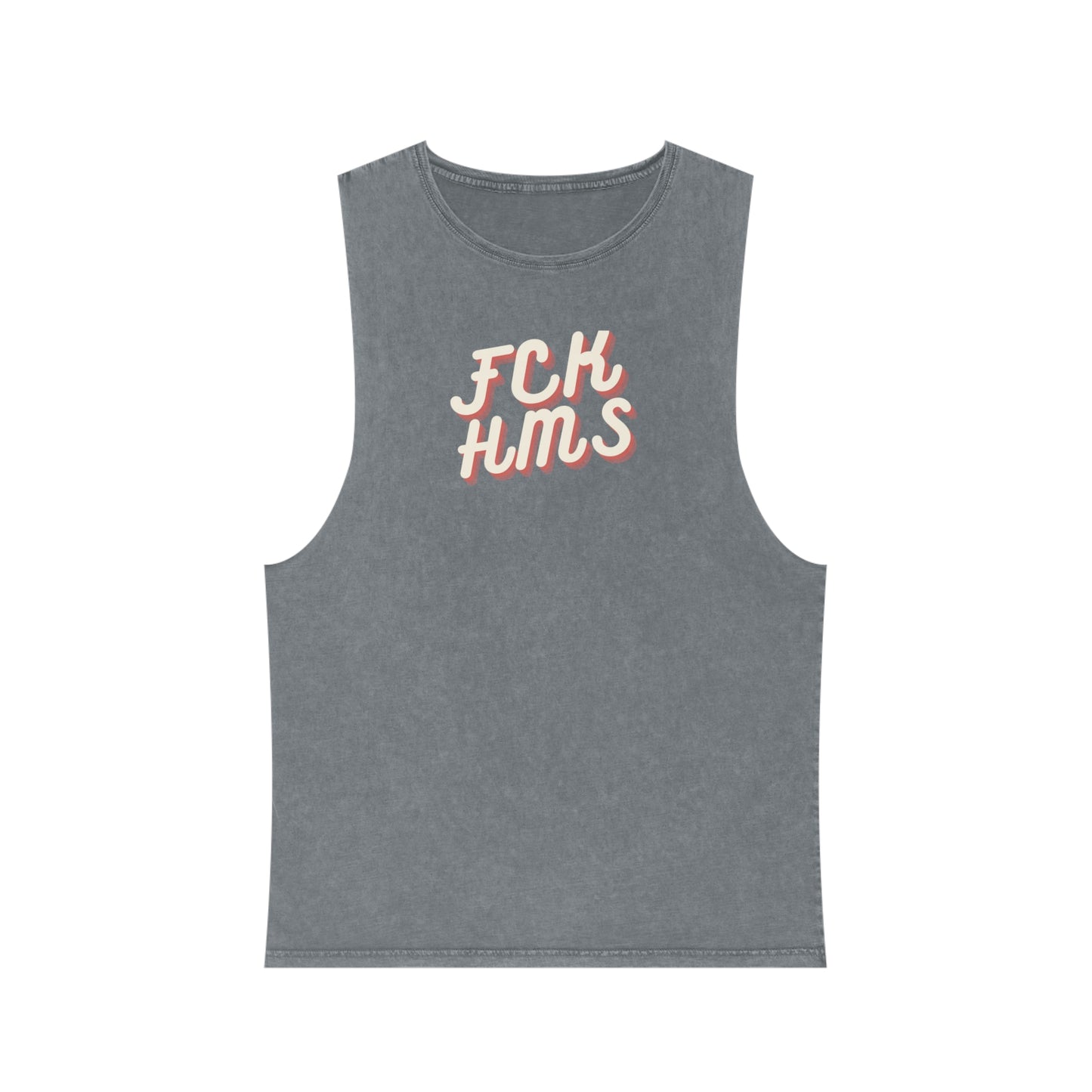 FCK HMS Script Tan & Orange Unisex Stonewash Tank Top