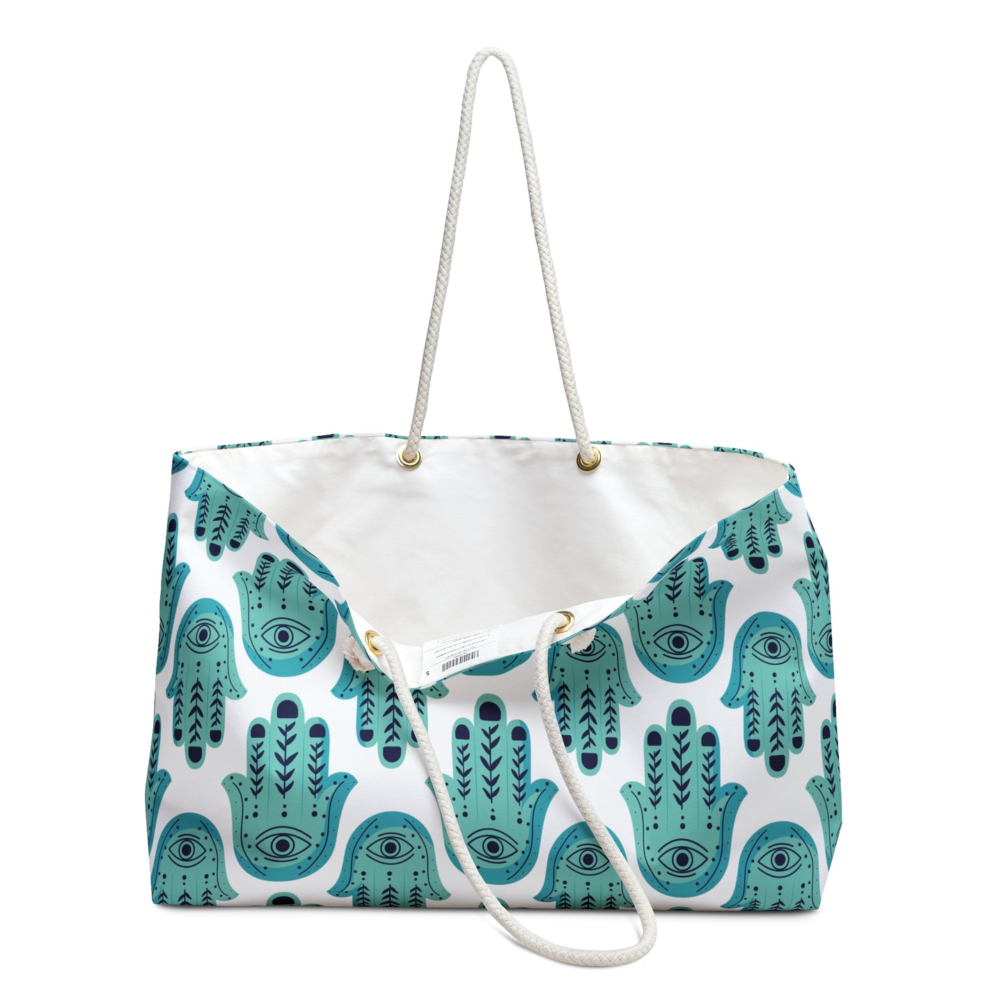 Hannah Bright Turquoise Hamsa Pattern Weekender Bag