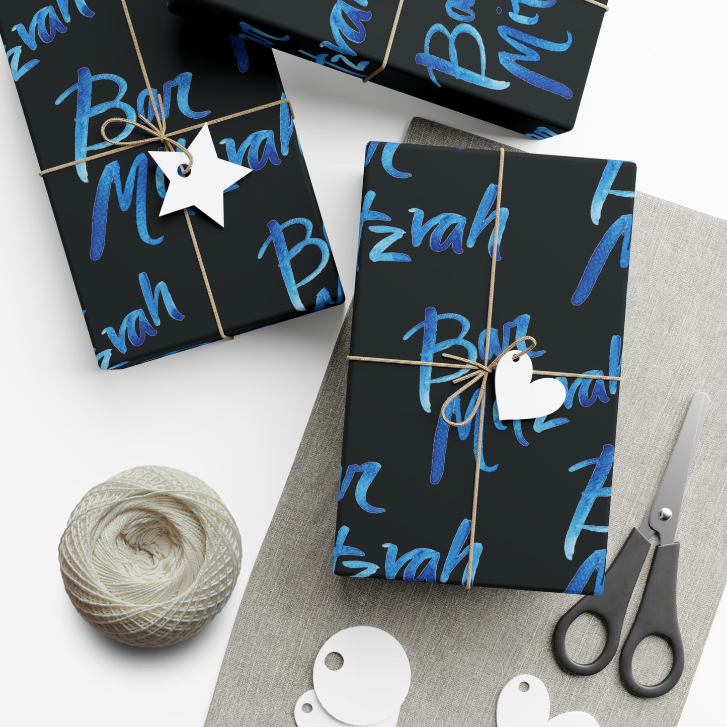 Ben Bright Blue Bar Mitzvah on Black Gift Wrap Papers