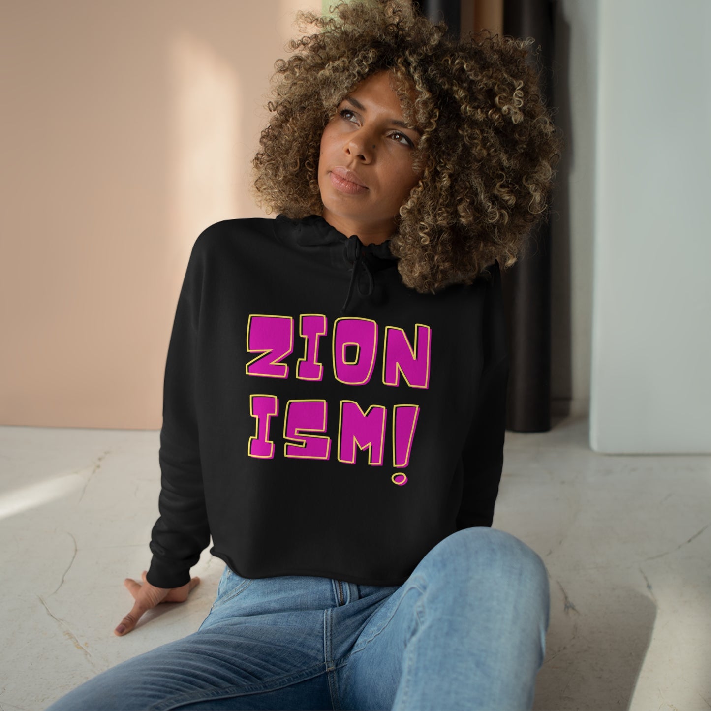 ZION Black Pink Crop Hoodie