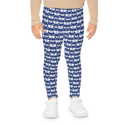 Israel Triple Heart Flag Pattern on Blue Kids Leggings