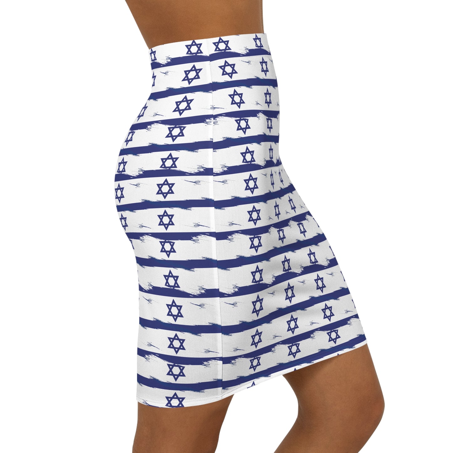 Israel Flag on Flag Lines Pattern Women's Mid-Waist Pencil Skirt