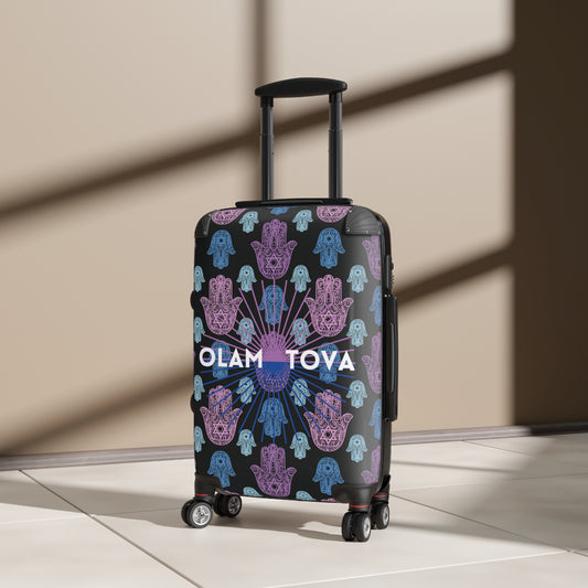 Gita Blue & Purple on Black Hamsa Pattern Suitcase