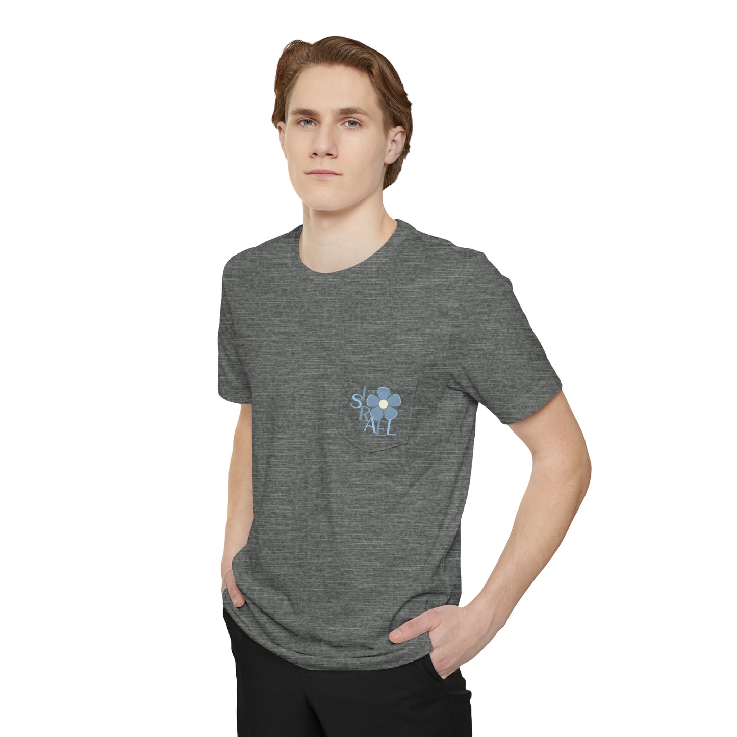 Isa Blue & Grey Support Israel Flower Unisex Pocket T-shirt