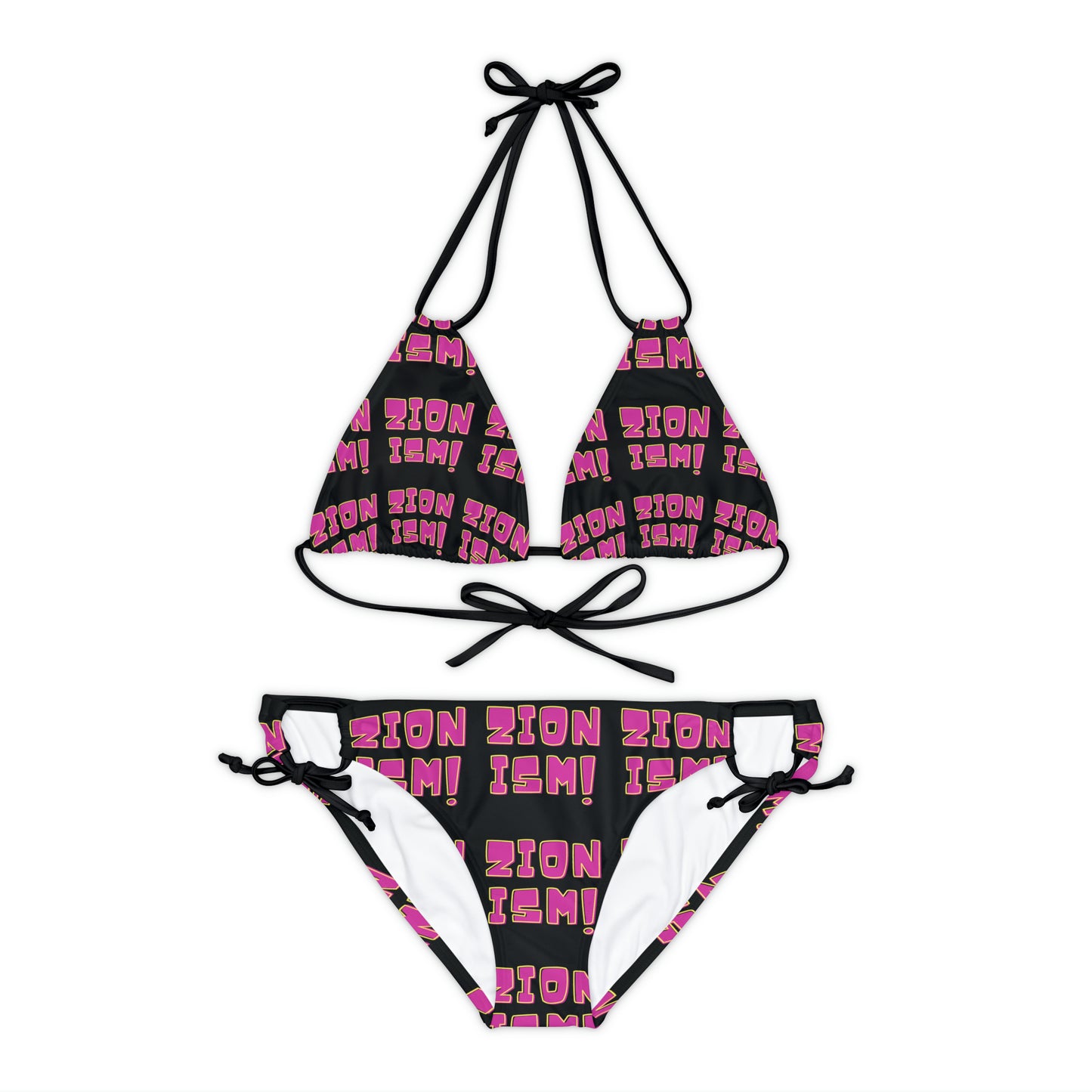 ZION Pink on Black Strappy Bikini Set