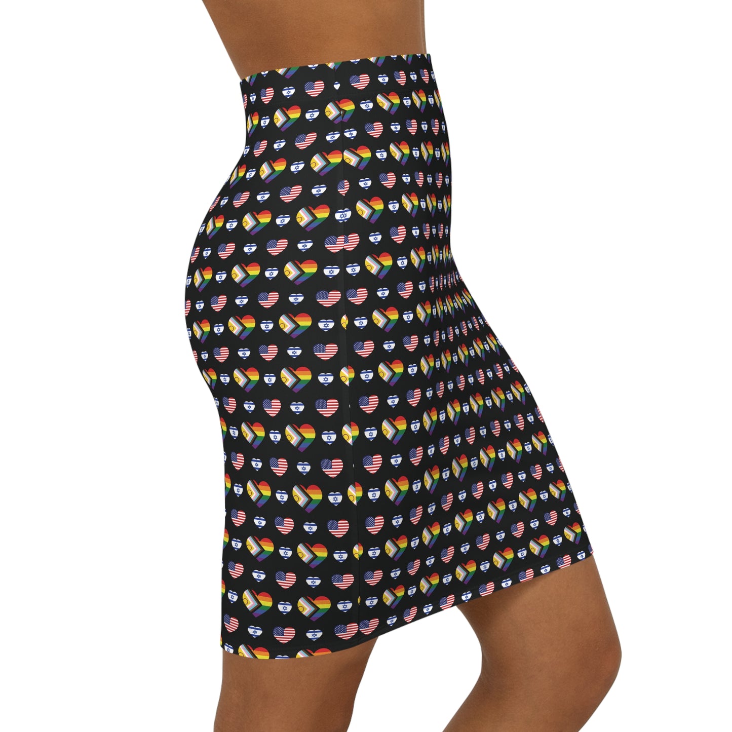 LGBTQIA, USA, ISRAEL PRIDE Pattern Mid-Waist Pencil Skirt