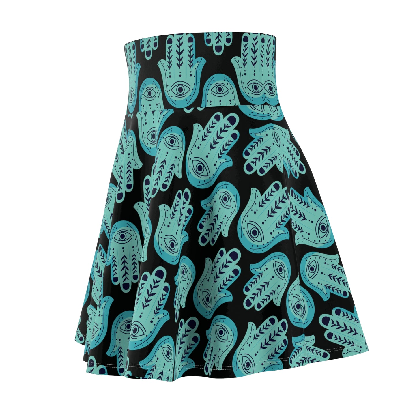 Hannah Bright Turquoise Hamsa Pattern Women's Skater Skirt