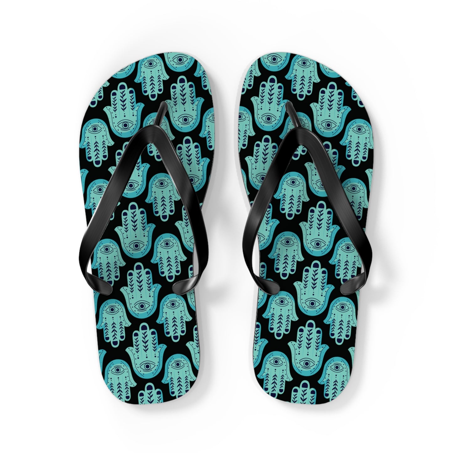 Hannah Bright Turquoise Hamsa Pattern Flip Flops