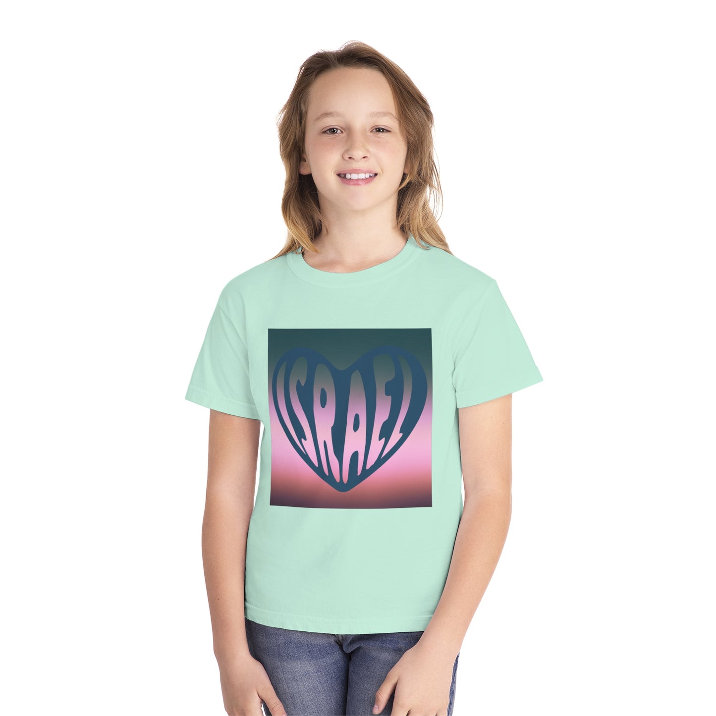 Joseph Israel Heart Forrest Green & Pale Pink Square Youth Midweight Tee