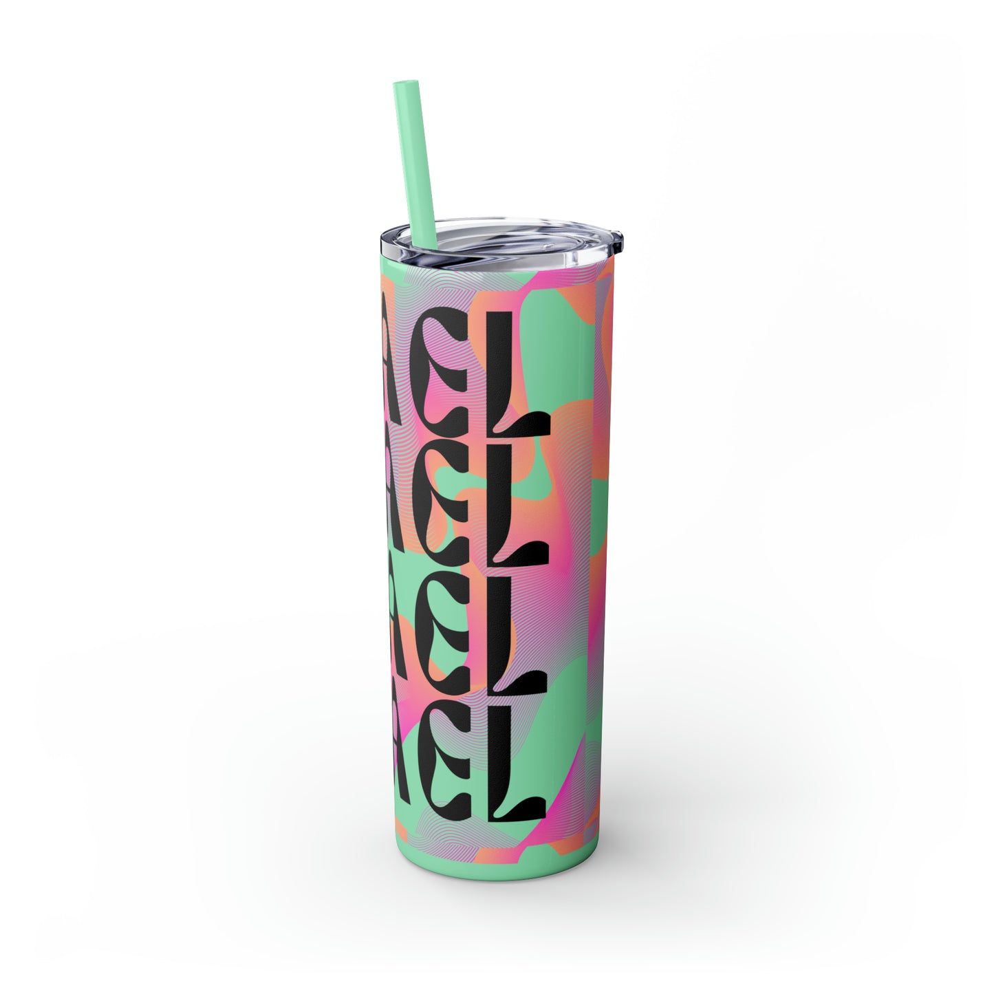 Flow & Squiggle Israel Pink & Coral Skinny Tumbler with Straw, 20oz