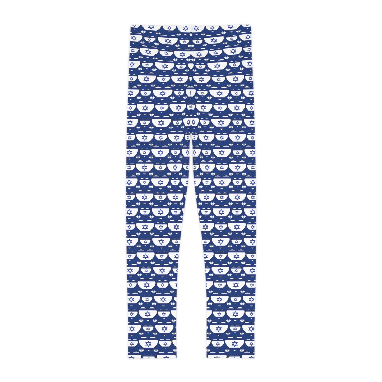 Israel Triple Heart Flag Pattern on Blue Kids Leggings