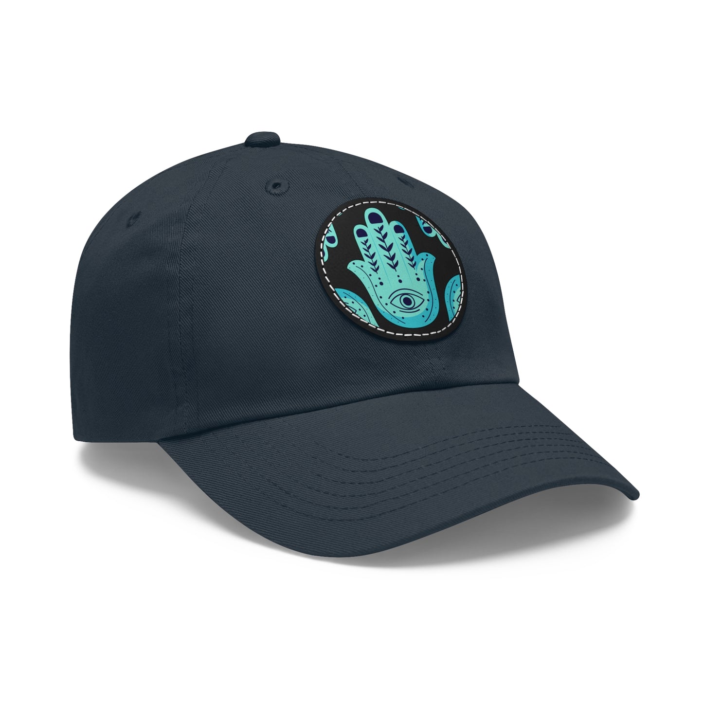 Hannah Bright Turquoise Hamsa Pattern Dad Hat with Leather Patch