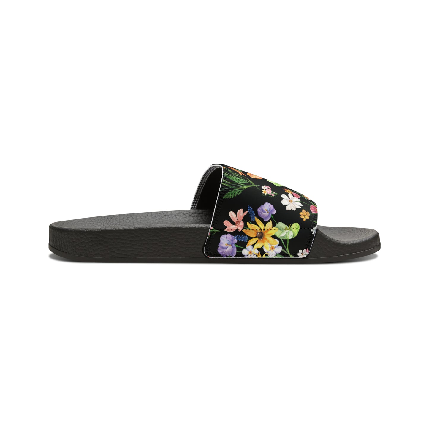 Yvonne Floral Pattern on Black Women's PU Slide Sandals