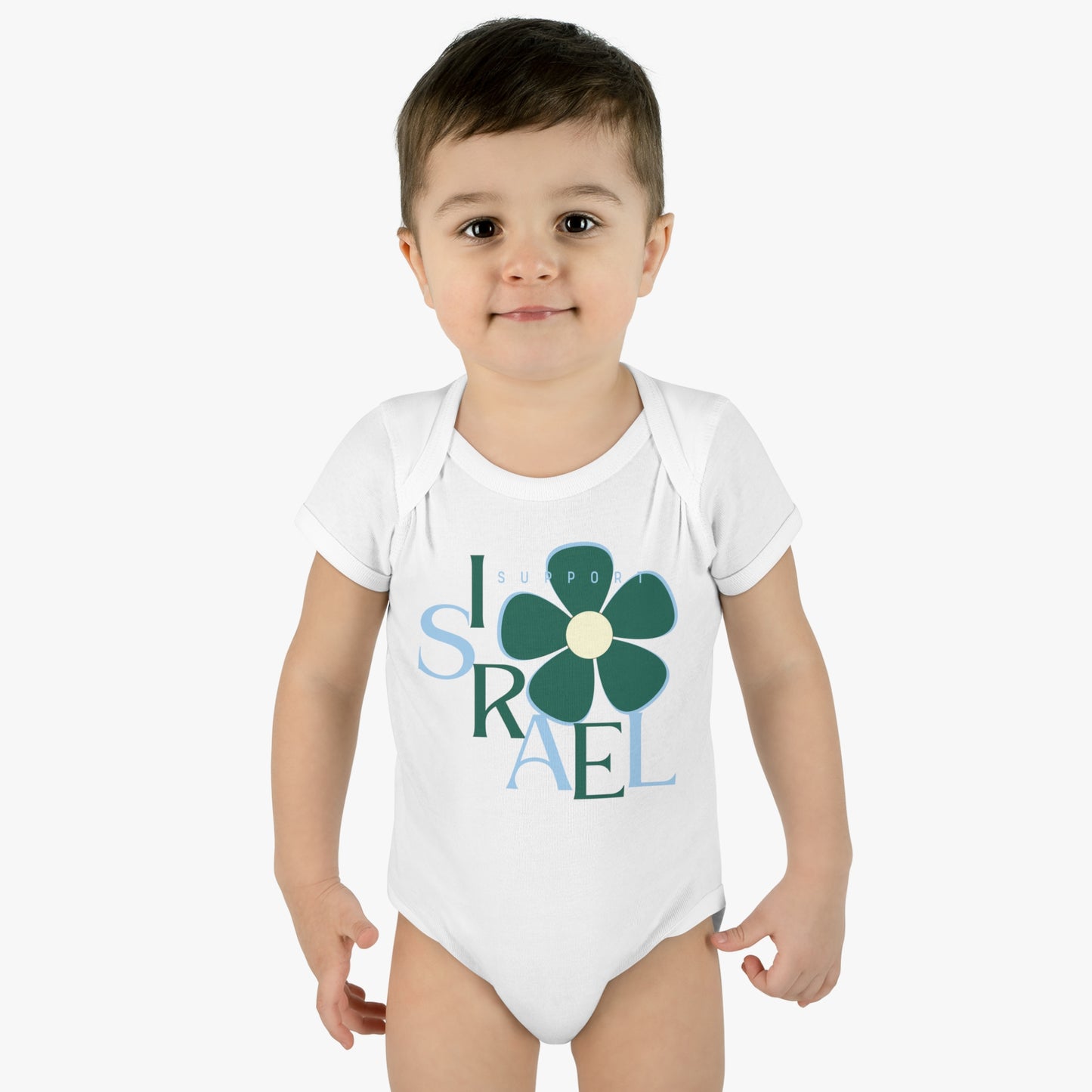 Isa Emerald & Blue Support Israel Flower Infant Baby Rib Bodysuit