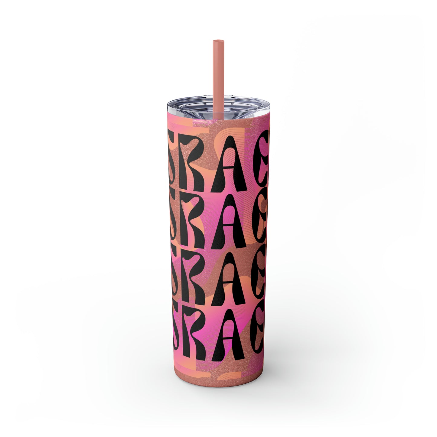 Flow & Squiggle Israel Pink & Coral Skinny Tumbler with Straw, 20oz