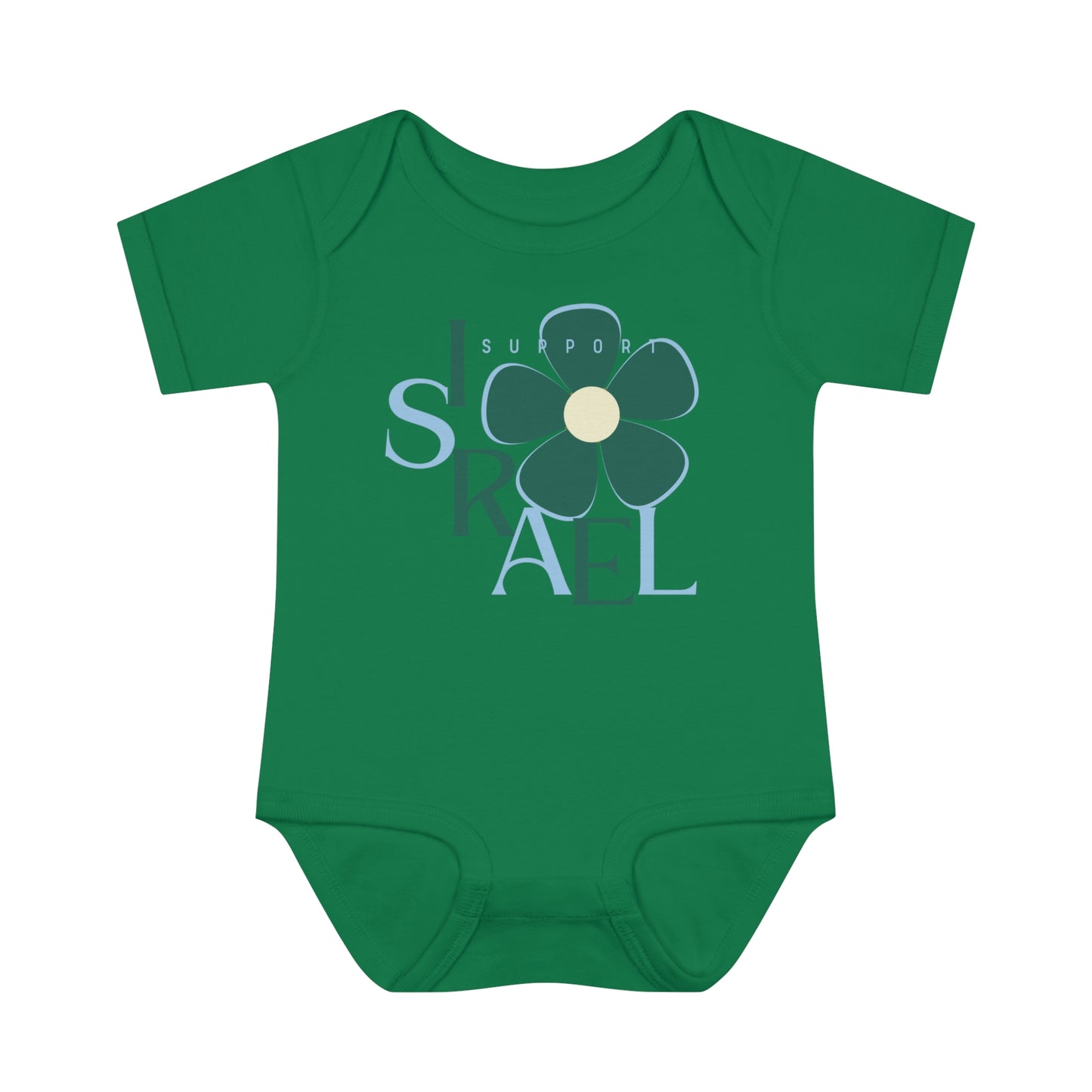 Isa Emerald & Blue Support Israel Flower Infant Baby Rib Bodysuit