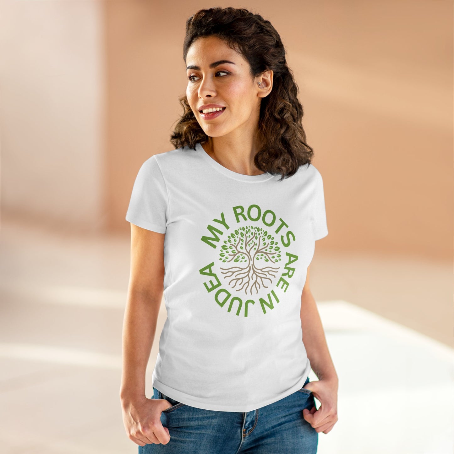 My Roots Are In Judea Green Circle Women's Midweight Cotton Tee