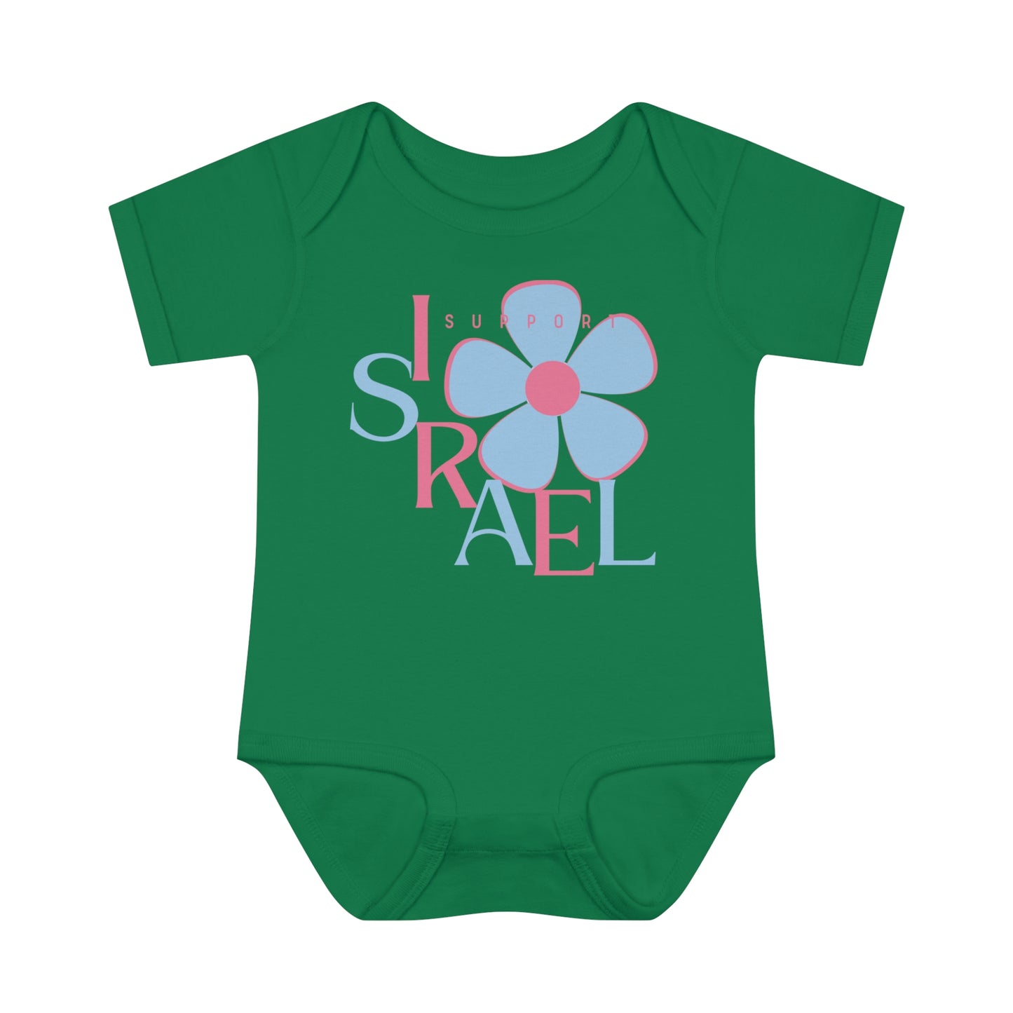 Isa Pink & Blue Support Israel Flower Infant Baby Rib Bodysuit