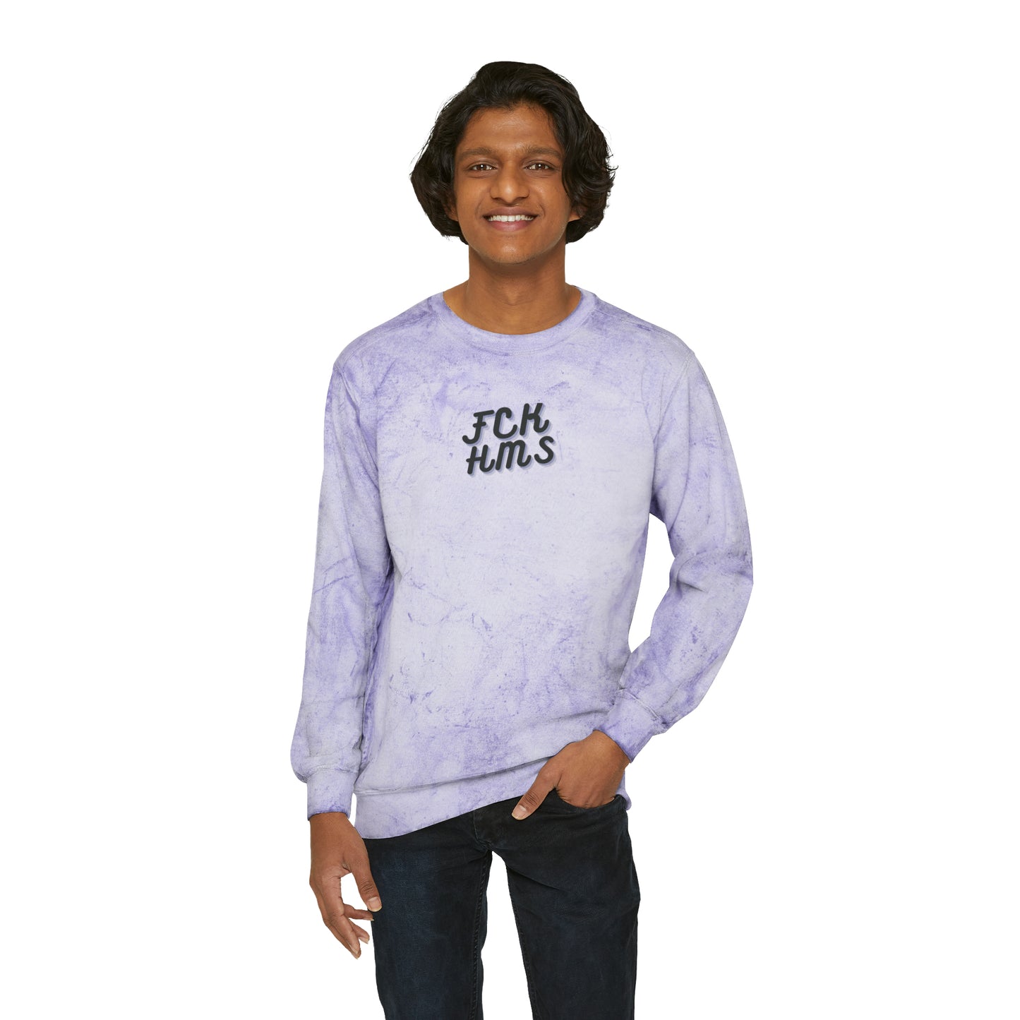 FCK HMS Script Black & Blue Unisex Color Blast Crewneck Sweatshirt