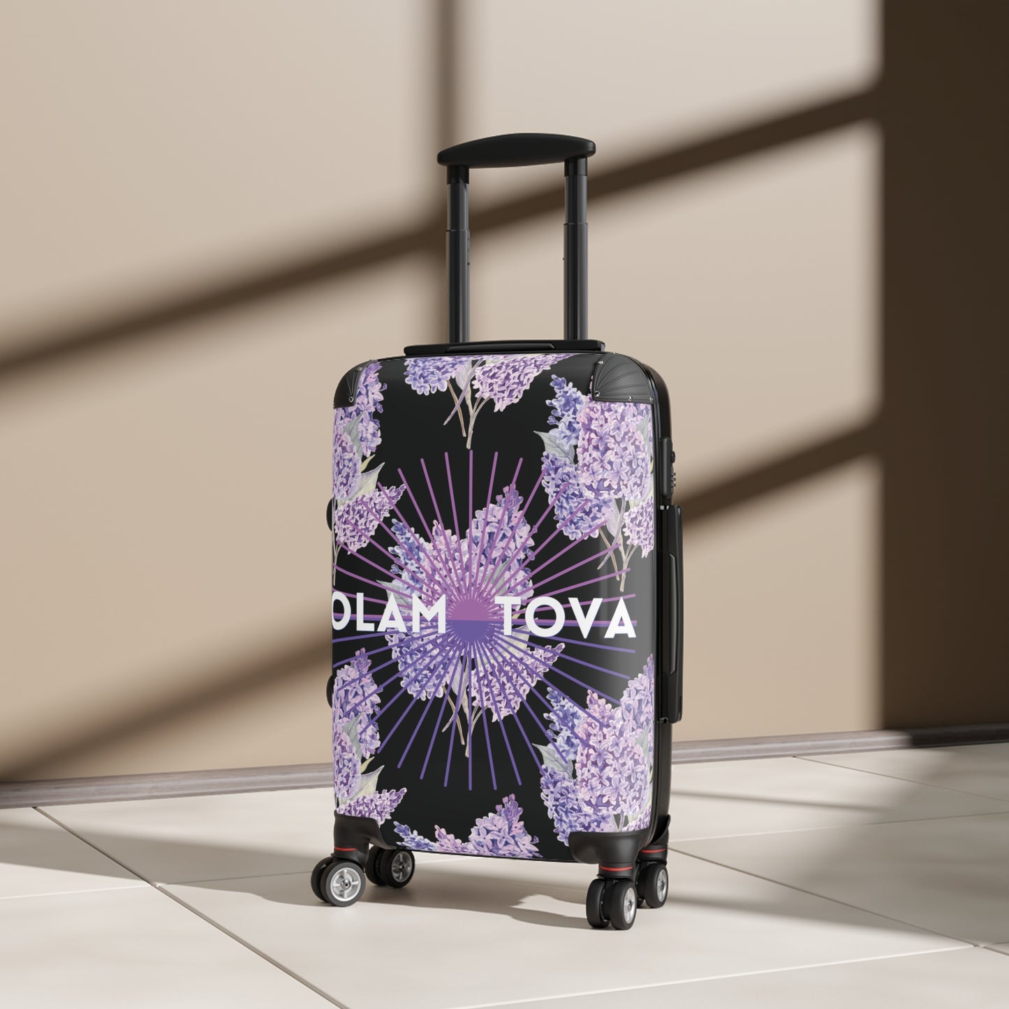 Nancy Floral Pattern on Black Suitcase