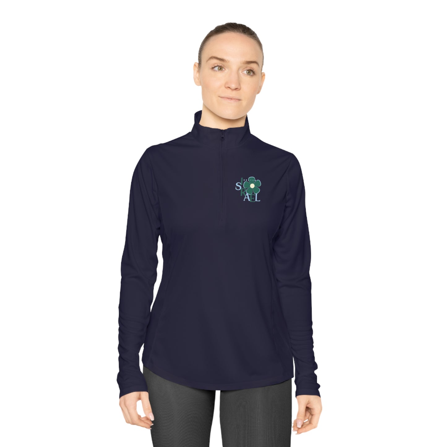 Isa Emerald & Blue Support Israel Flower Ladies Quarter-Zip Pullover