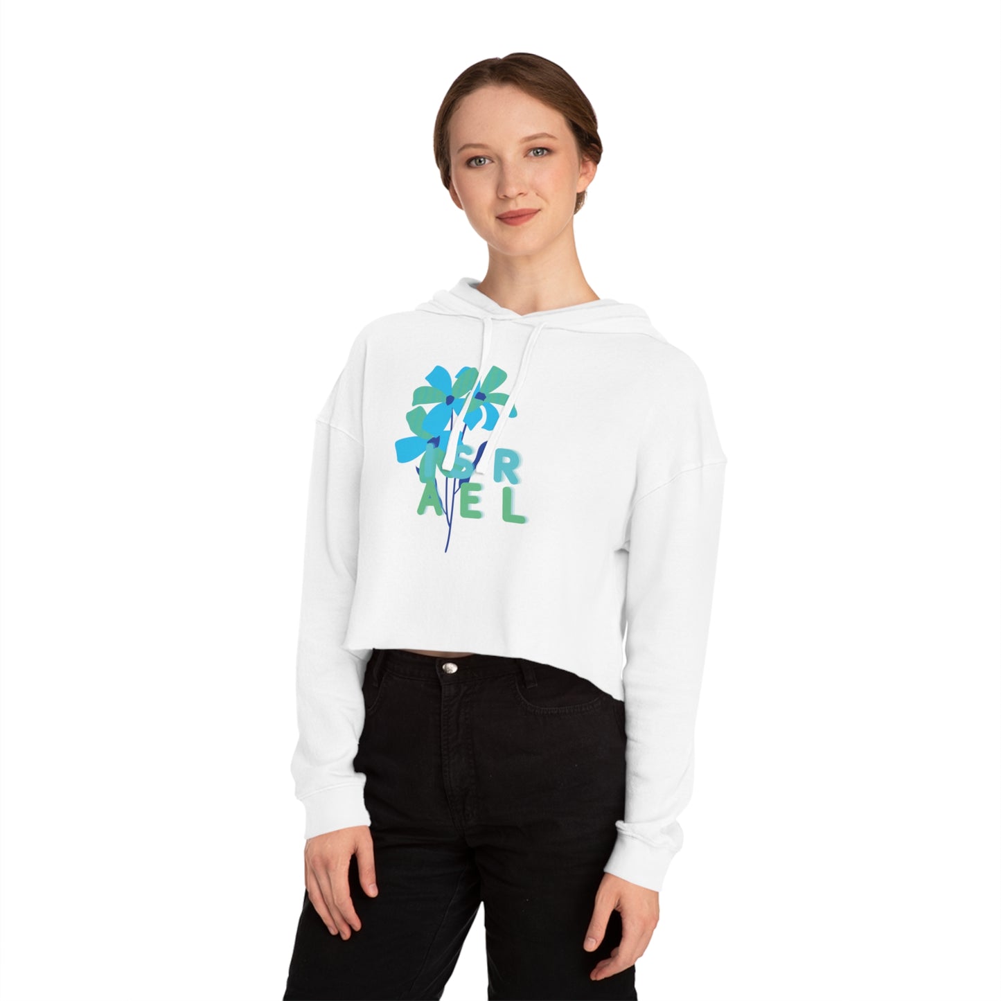 Blue Israel Flower Women’s Cropped Hooded Sweatshirt