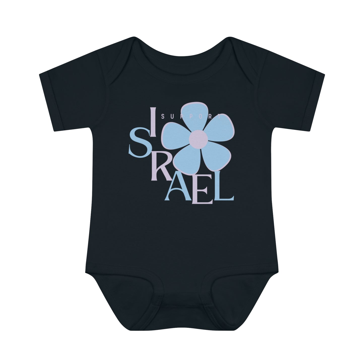 Isa Lilac & Blue Support Israel Flower Infant Baby Rib Bodysuit