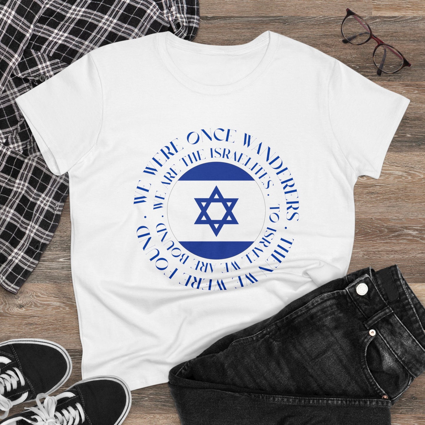 We Were Once Wanderers Israel Blue & White Midweight Cotton Tee